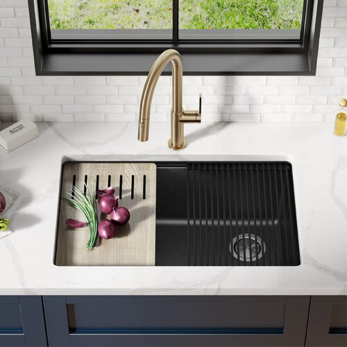 30 In. KRAUS Bellucci Workstation Undermount Granite Composite Single Bowl Kitchen Sink With Accessories 